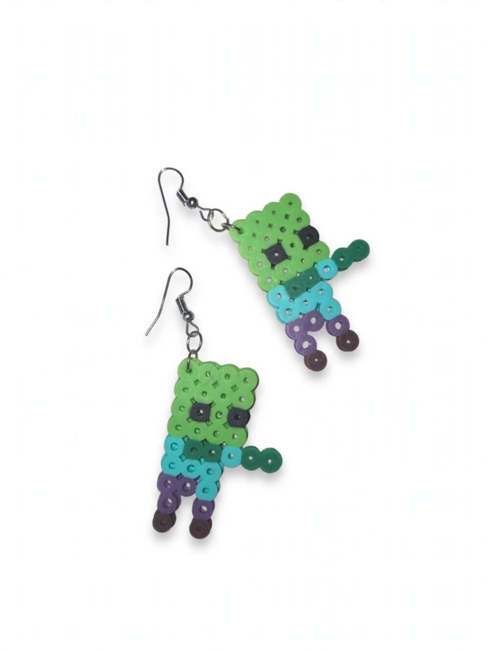 Handmade Minecraft Zombie Perler Bead Dangle Earrings